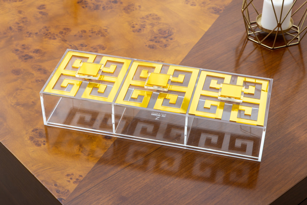 Greek Key Trio-Lid 3-compartments box – Zee Designs Plexiglass