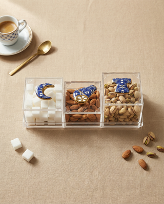 Bleu-blanc porcelain boxes with tray